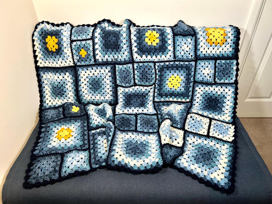 The Starry Night blanket crochet pattern. PDF download, UK and US terms.