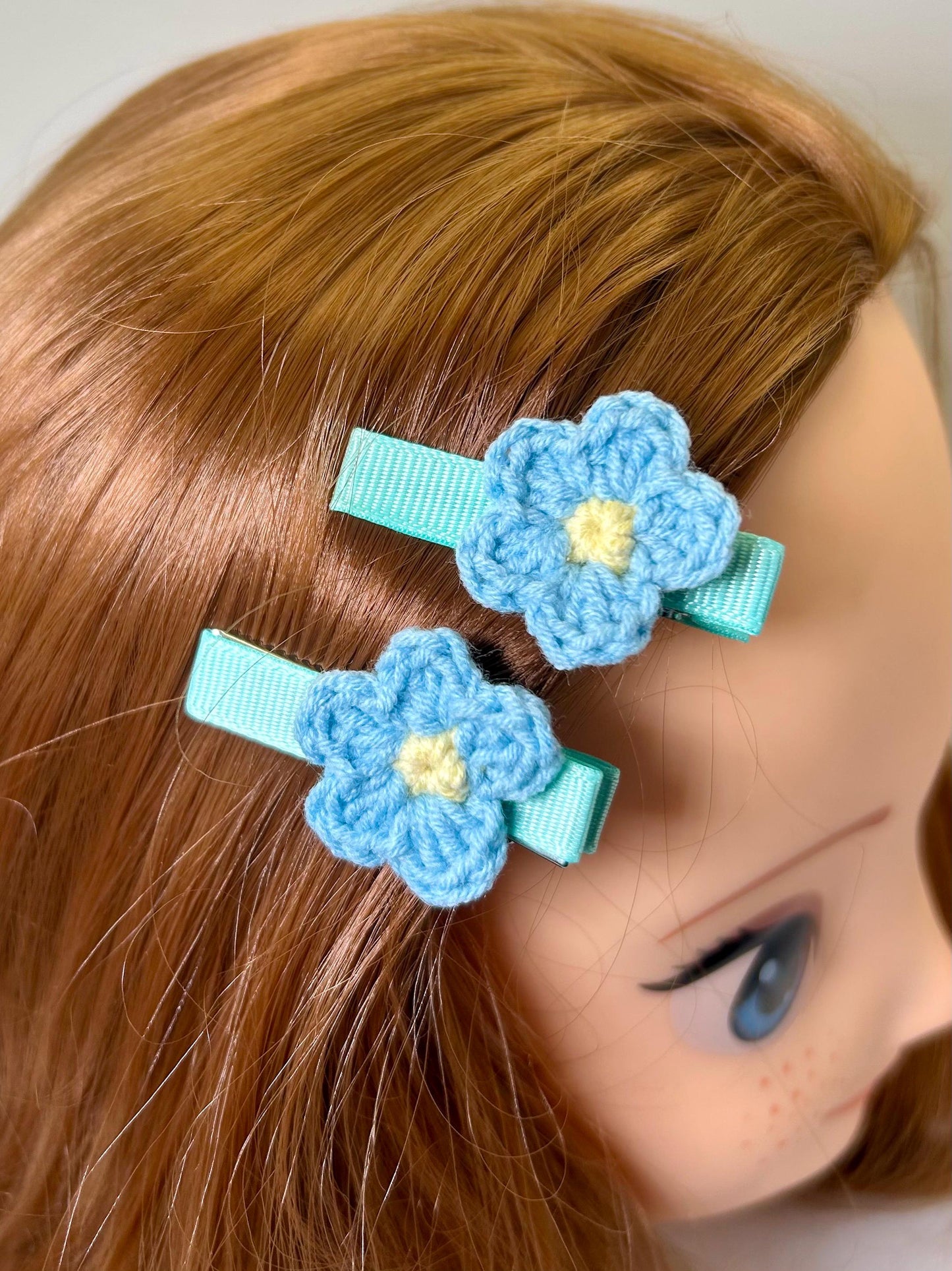Crochet Hair Clips with Handmade  Applique: Flowers or animals