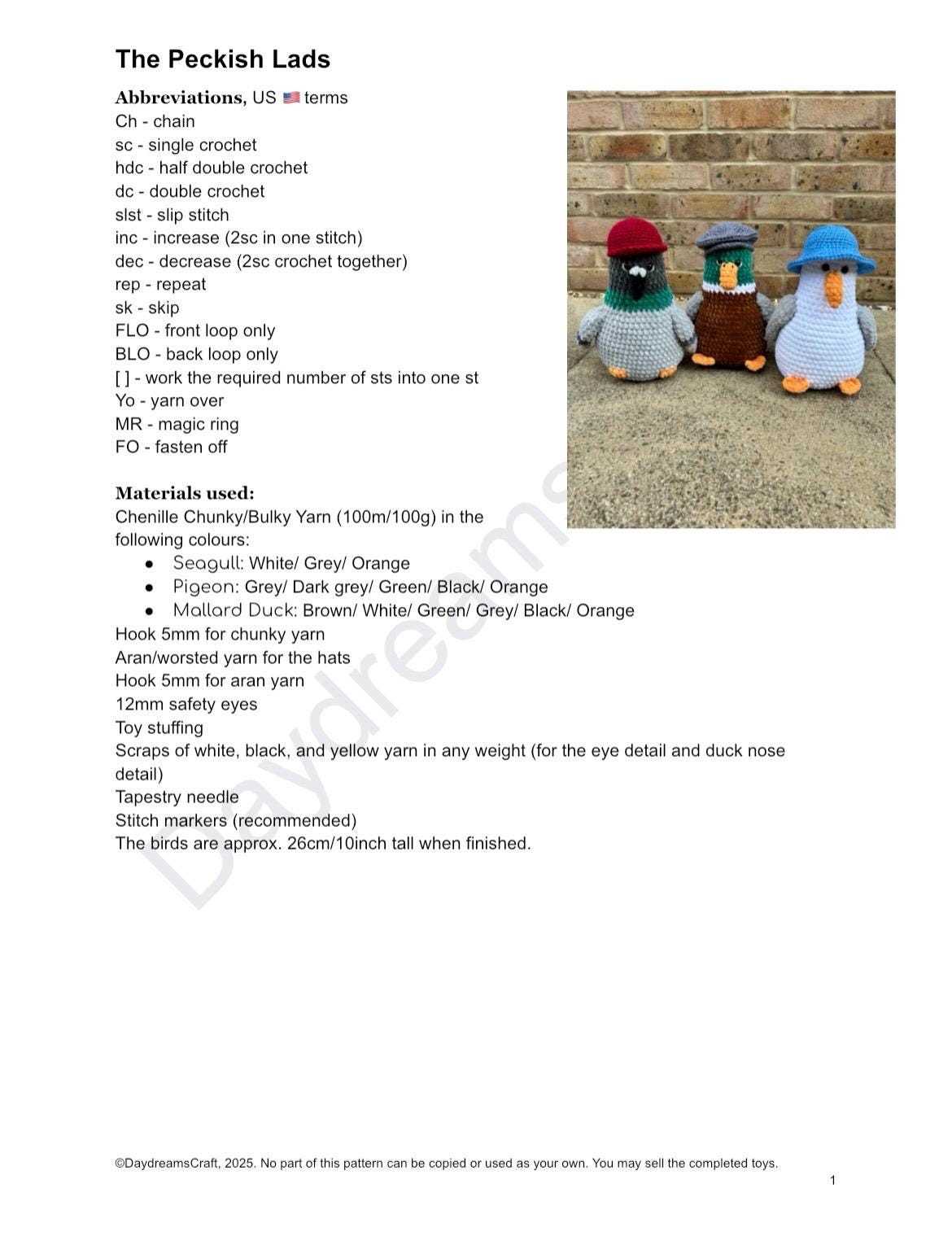 3-in-1 Crochet Bird Pattern: Pigeon, Duck, Seagull Amigurumi (PDF Pattern)