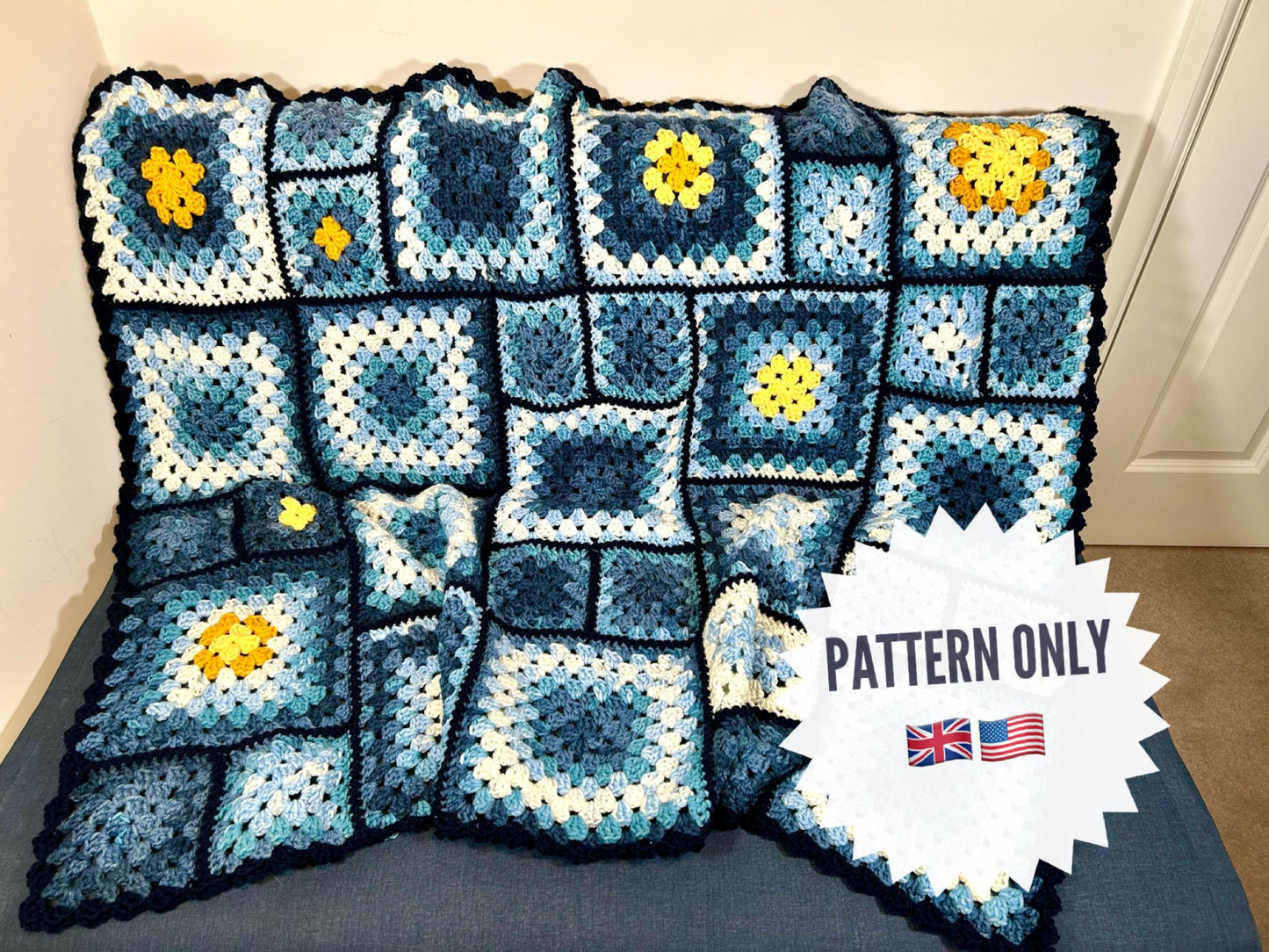 The Starry Night blanket crochet pattern. PDF download, UK and US terms.