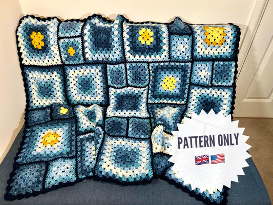 The Starry Night blanket crochet pattern. PDF download, UK and US terms.