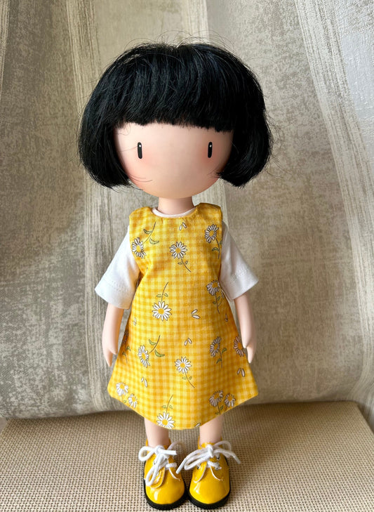 Yellow gingham pinafore and a t-shirt for Gorjuss dolls