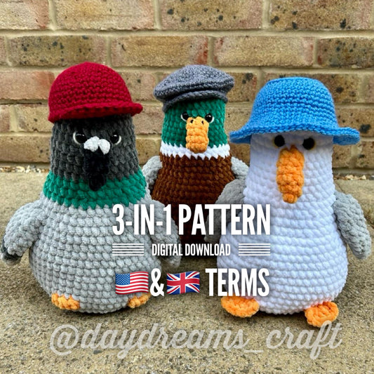 3-in-1 Crochet Bird Pattern: Pigeon, Duck, Seagull Amigurumi (PDF Pattern)
