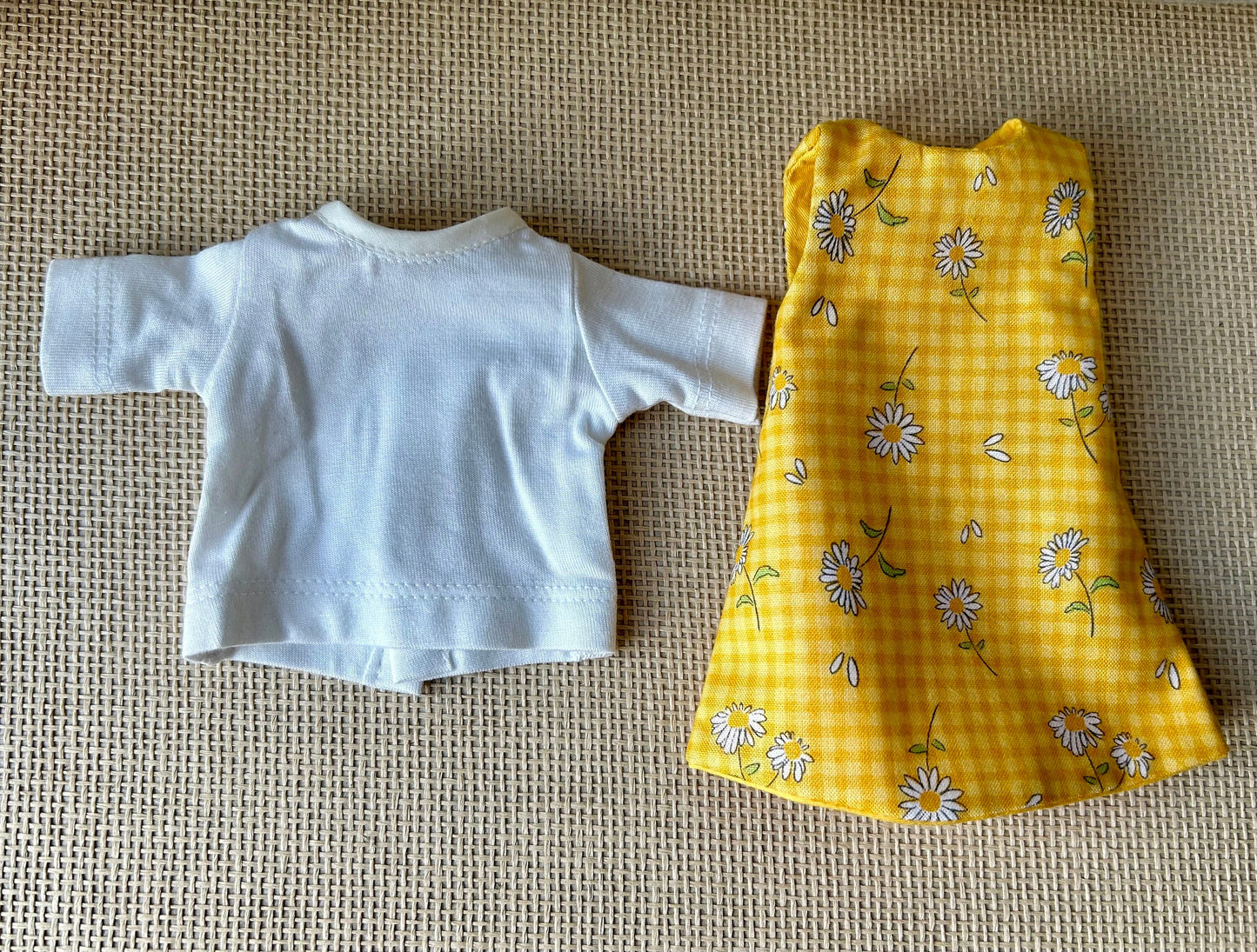 Yellow gingham pinafore and a t-shirt for Gorjuss dolls