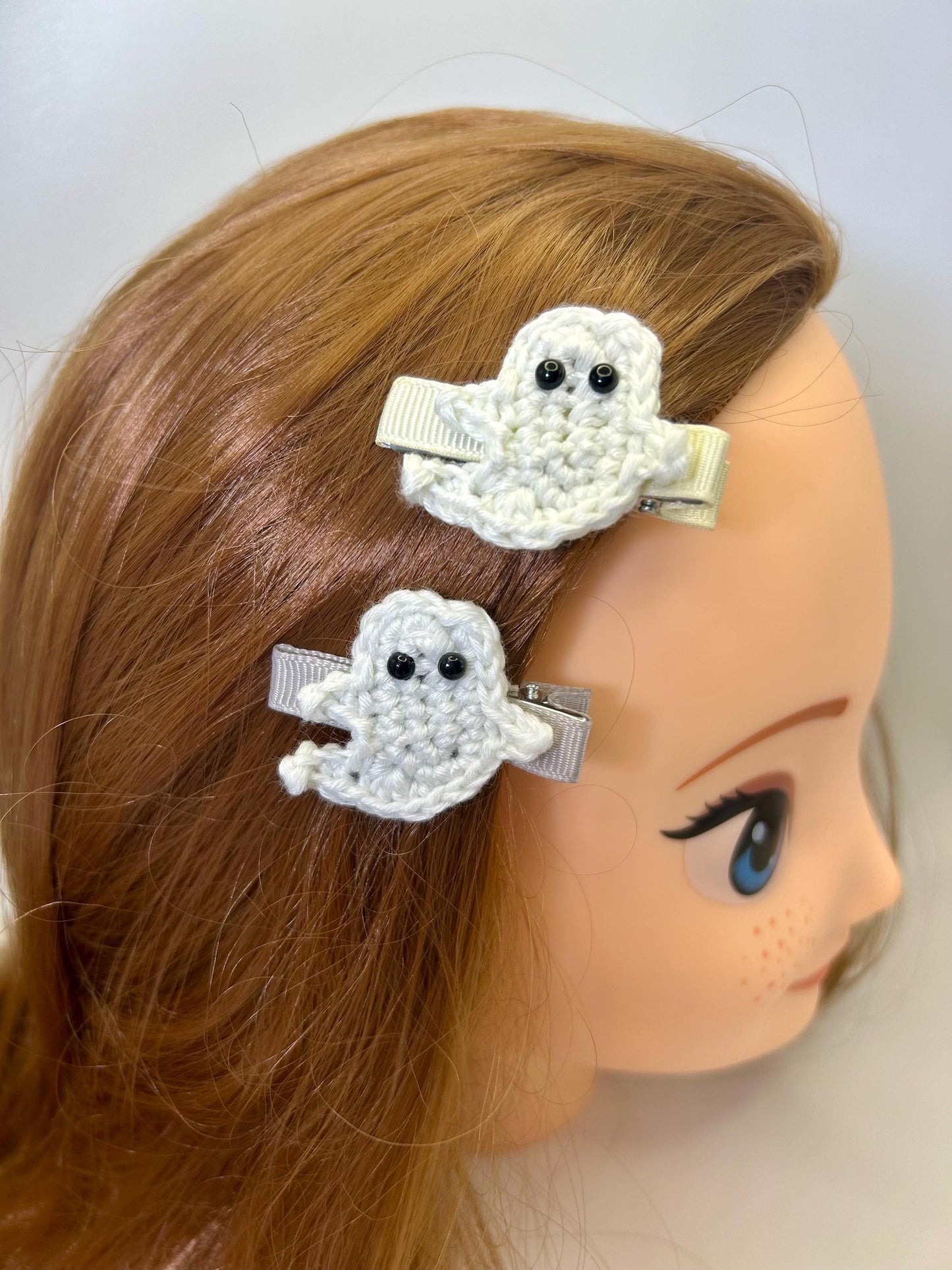 Halloween hair clips. Witch hat and pumpkin; glow in the dark ghosts.