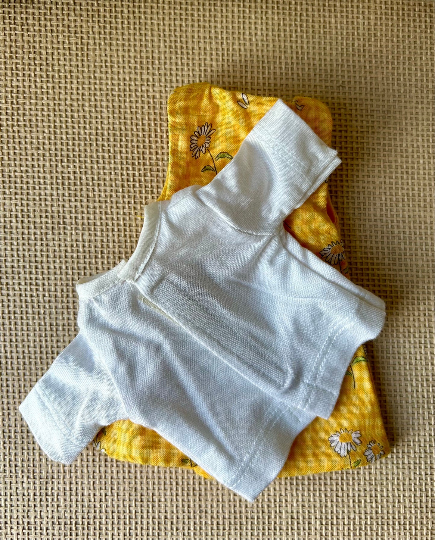 Yellow gingham pinafore and a t-shirt for Gorjuss dolls
