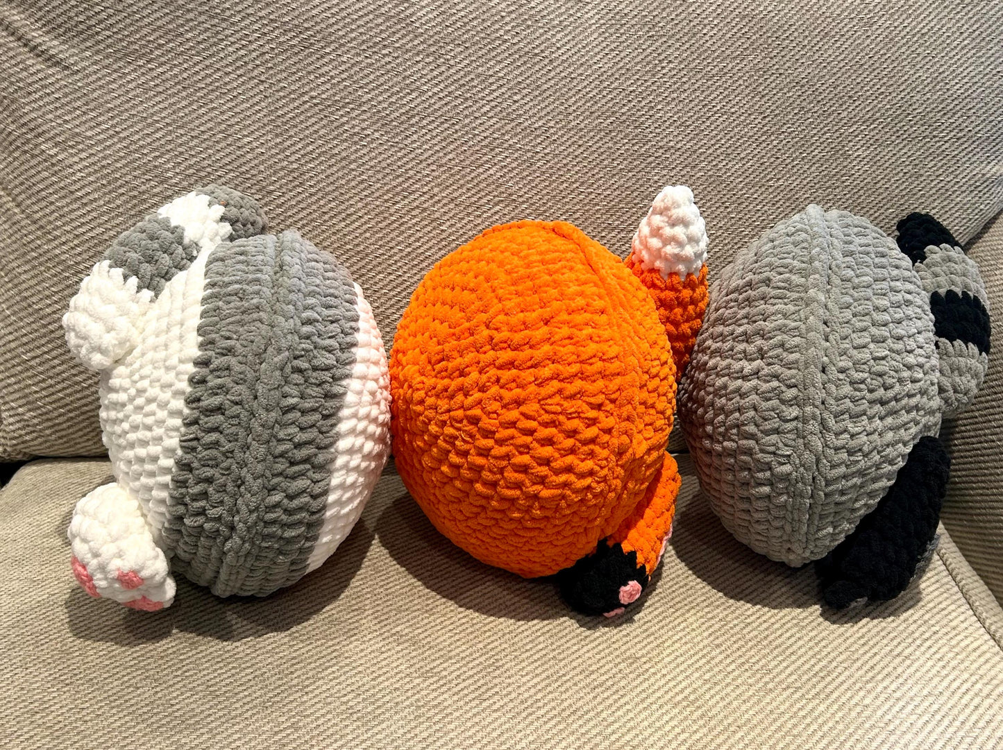 Animal Pillows Crochet Pattern: Bunny, Cat, Fox, Raccoon. PDF download, UK and US terms.