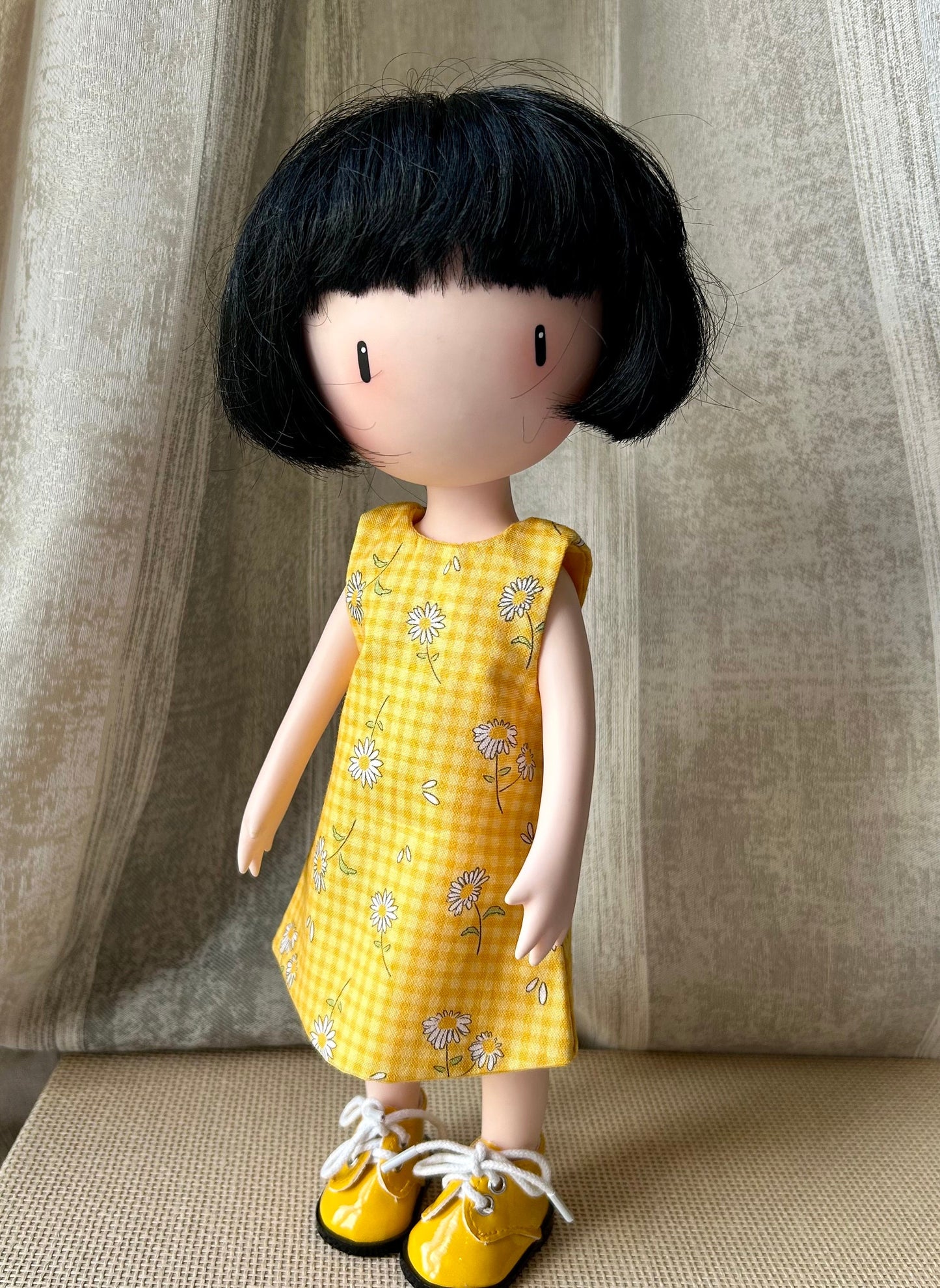 Yellow gingham pinafore and a t-shirt for Gorjuss dolls