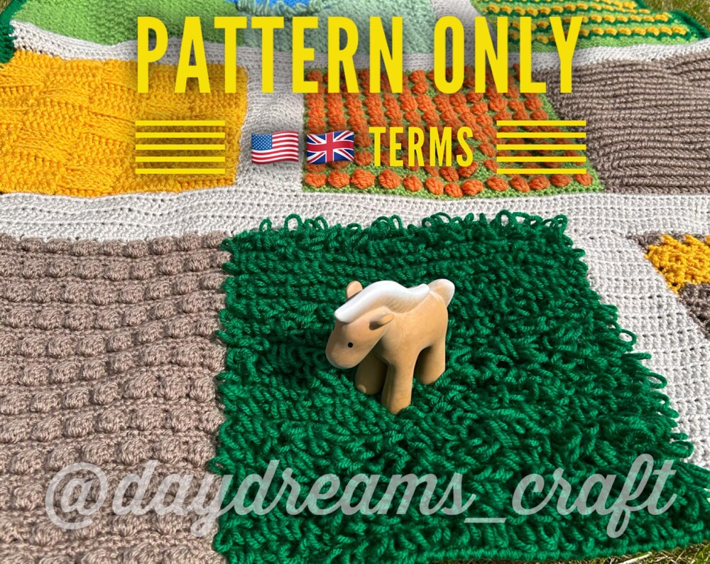 Farm Playmat crochet pattern. PDF download, UK and US terms.